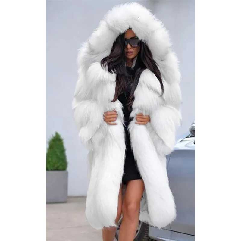 2025 Winter Women Faux Fur Jacket Coat Solid White Long Sleeve Thick Warm Overcoat Outwear Fluffy Coat For WomenT251201