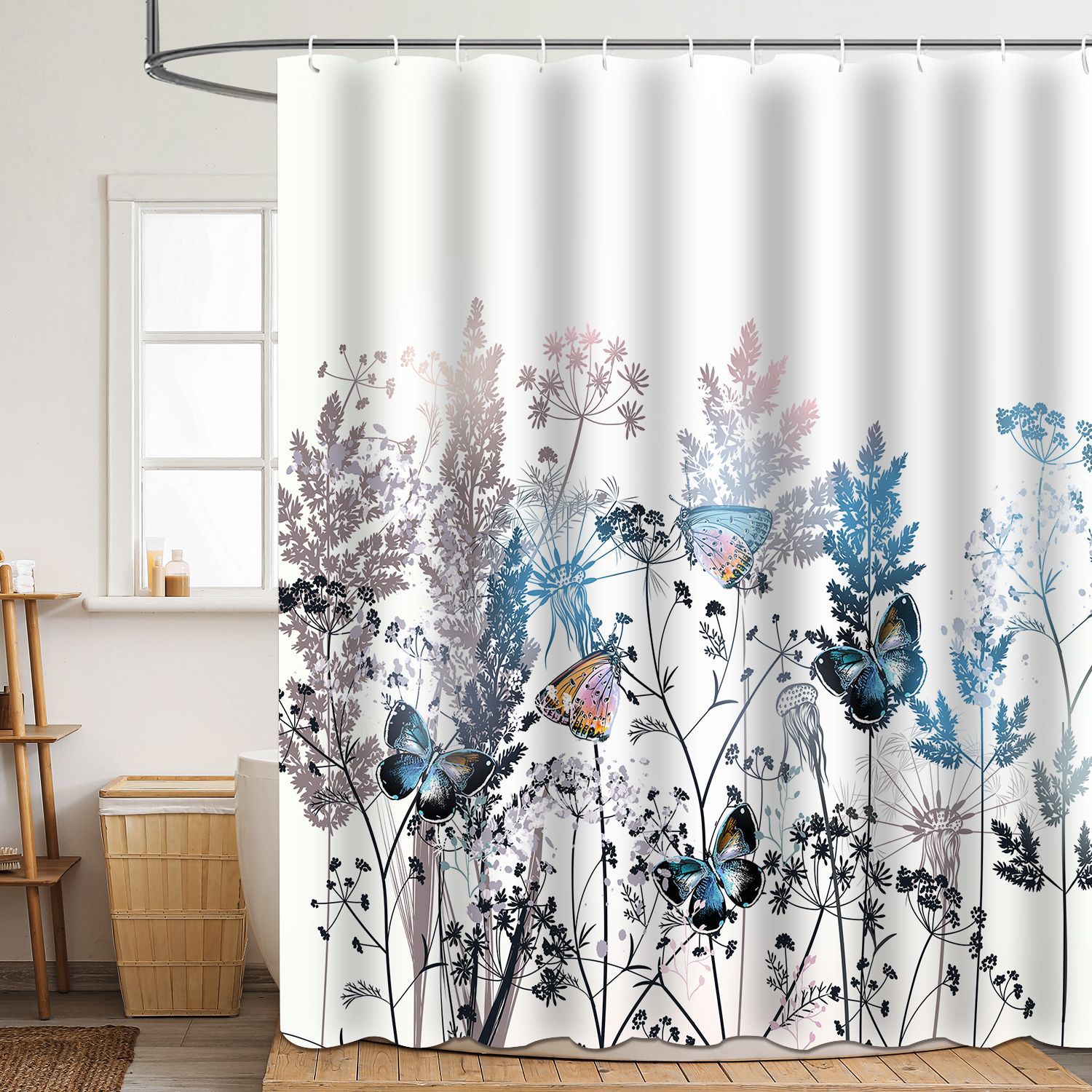 YL-37850 Shower Curtain with Digital Floral Print, Polyester, Waterproof and Mildew-proof Shower Bathroom Partition Curtain