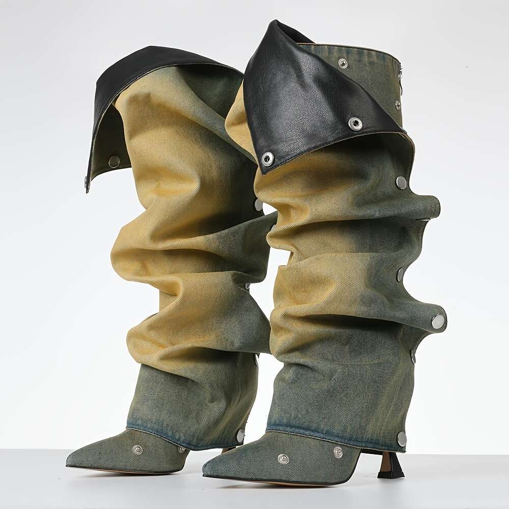 Women Sexy Stiletto Heel Knee High Boots | Ruched Slouchy Design, Pointed Toe, Detachable Zipper Closure, PU Cover Lining Rubber Sole - view 3