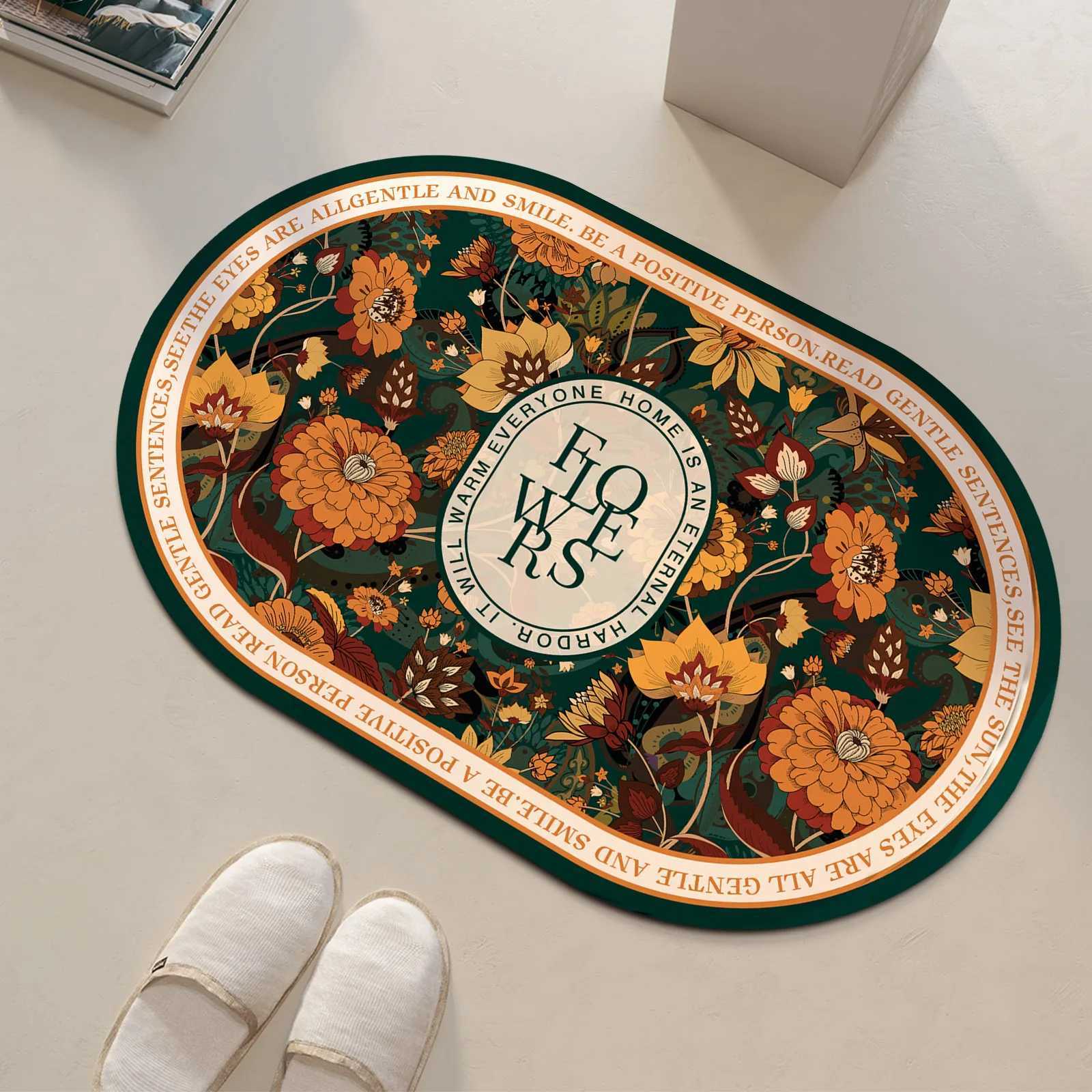 Floral Bathro Bath Mat Quick Dry Non-slip Foot Mats Super Absorbent Shower Rugs Toilet Pad Doormat Washable H251129