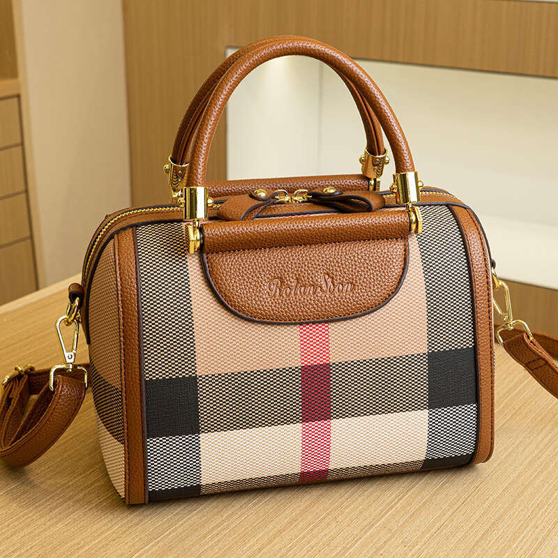 2024 New Brand Plaid Texture Canvas Cross-border Genuine Leather Women's Crossbody Handbag Pillow Bag