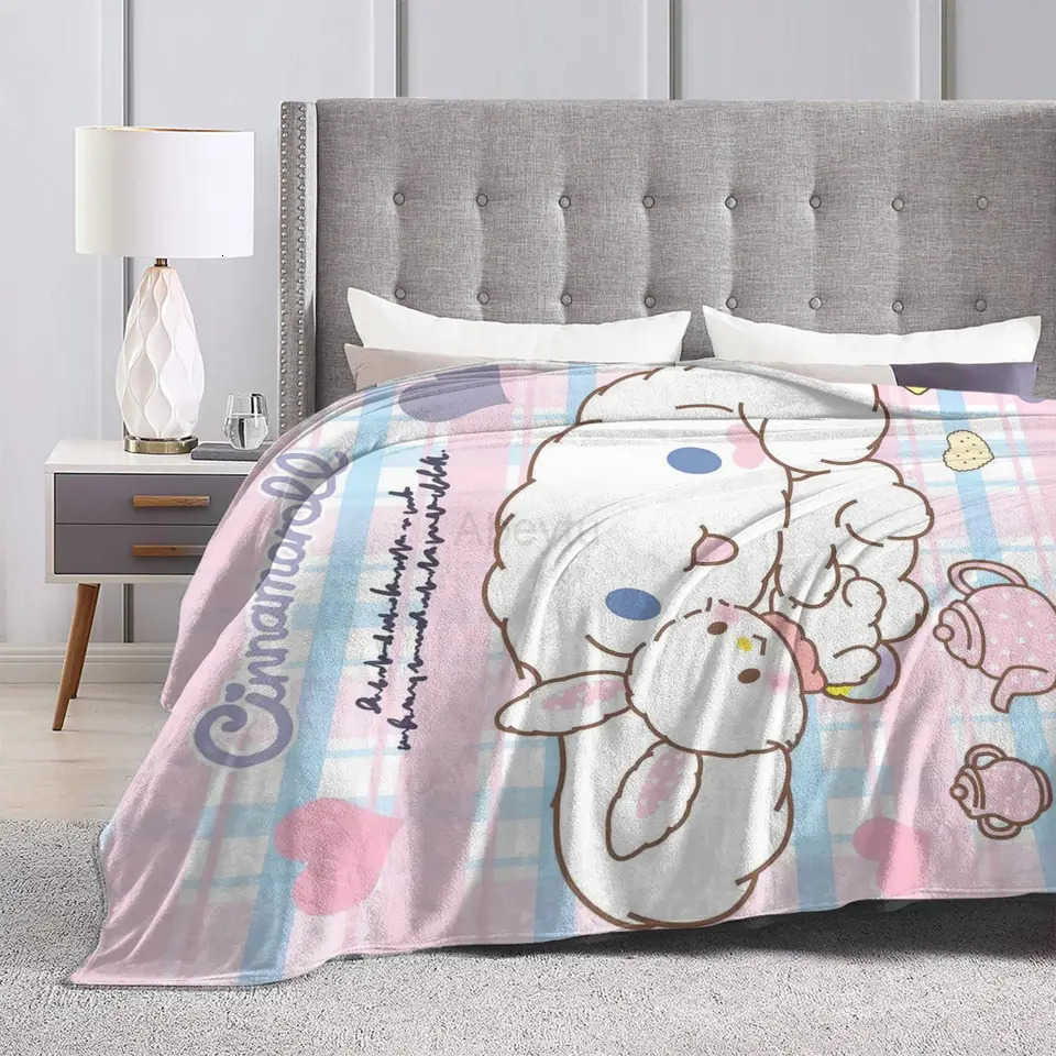 Sanrio Cinnamoroll Blankets Cartoon Flannel Awesome Breathable Throw Blankets for Bed Sofa Decoration H251201