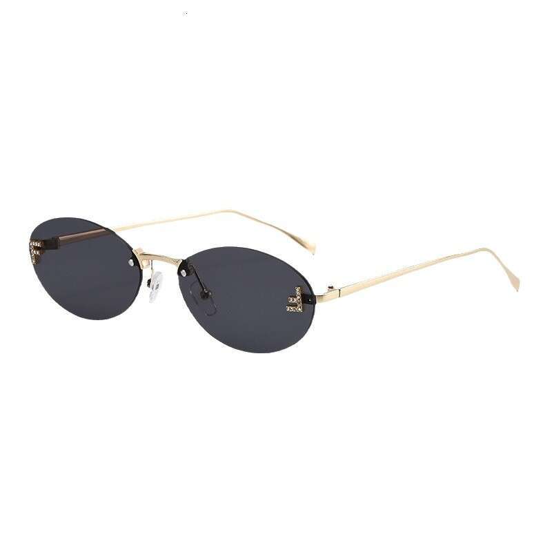 European and American Trend Small Decorative Glasses Rimless F Diamond Inlaid Oval Frame Fashion High-end Sunglasses Wholesale