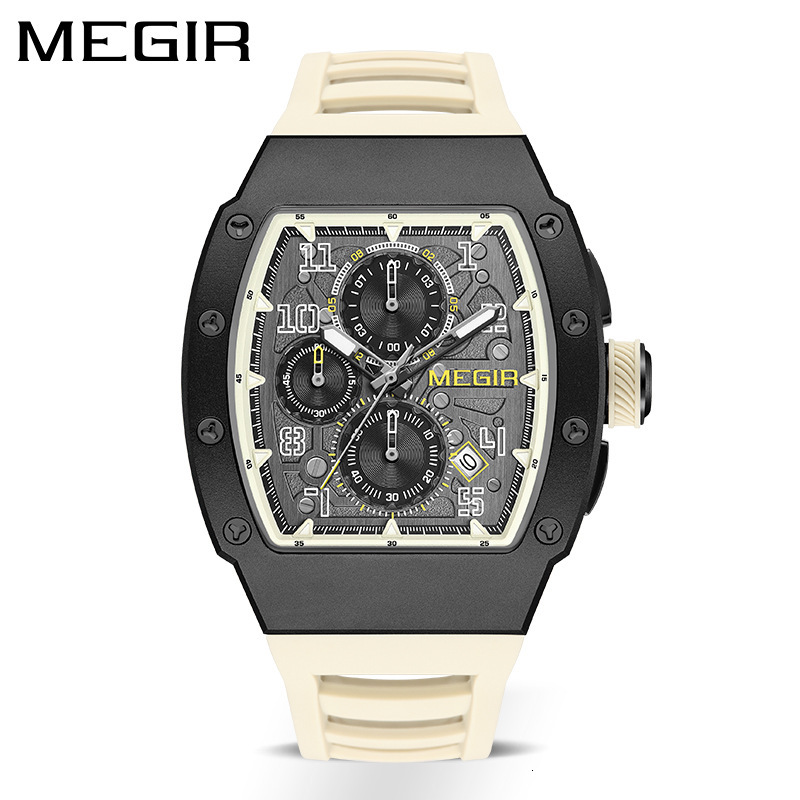MEGIR Designer New Men's Sports Watch Premium Waterproof Luminous Square Business Watch 316 Stainless Steel Case Quartz Watch 8411 Luxury Wristwa