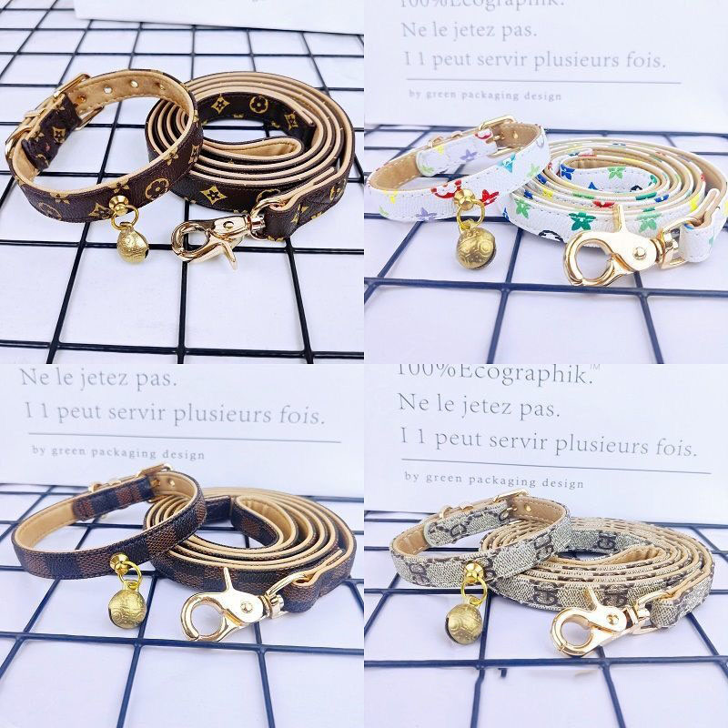 Luxury Dog Collar with Bell and Dog Tag Classic Design Adjustable Leather Pet Collar and Leash for Small Medium Dogs, Lightweight for Daily Use