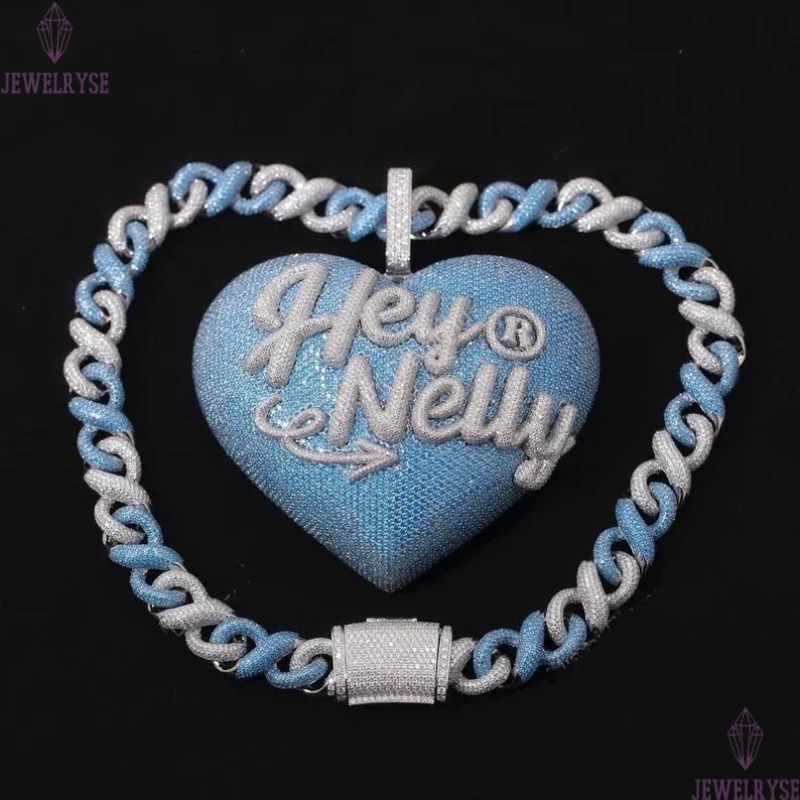 Rose Gold 24mm 5 Rows Vvs Moissanite Diamonds Pass tester Sterling Silver Miami Cuban Chain Moissanite