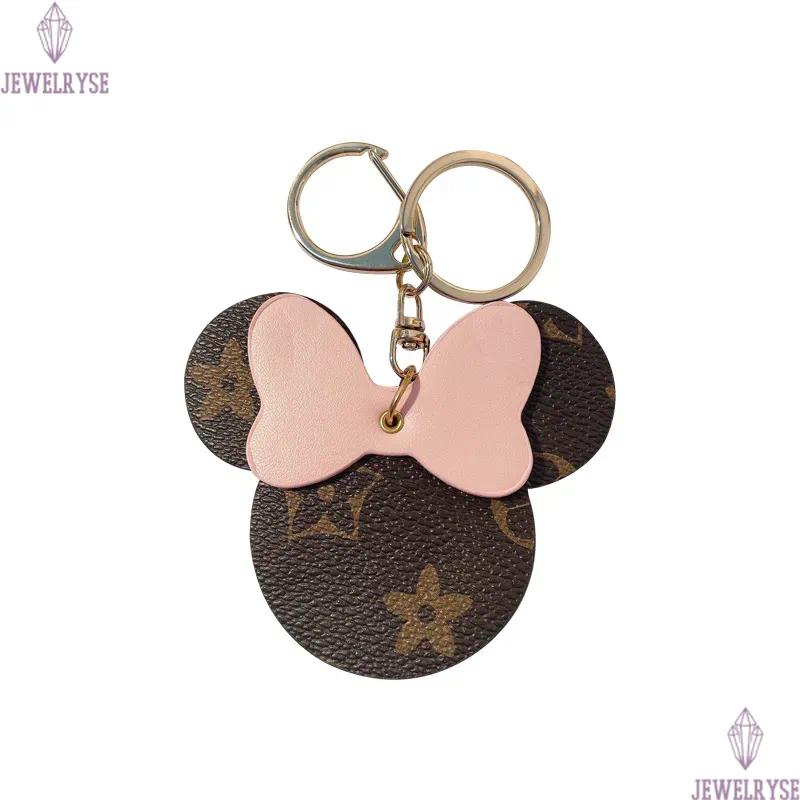 Brown Flower Keychains Rings Cartoon PU Leather Bow Mouse Gold Car Keyrings Holder Cute Bag Pendant Charms Fashion Design Jewelry Gifts Key Chains Acc