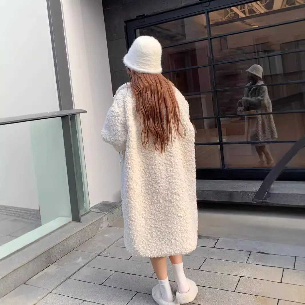 Mid Length Coat Women Faux Fur Coats Lamb Wool Jackets Turn Down Collar Thick Y2k Streetwear Jacket Outerwear Autumn WinterT251201