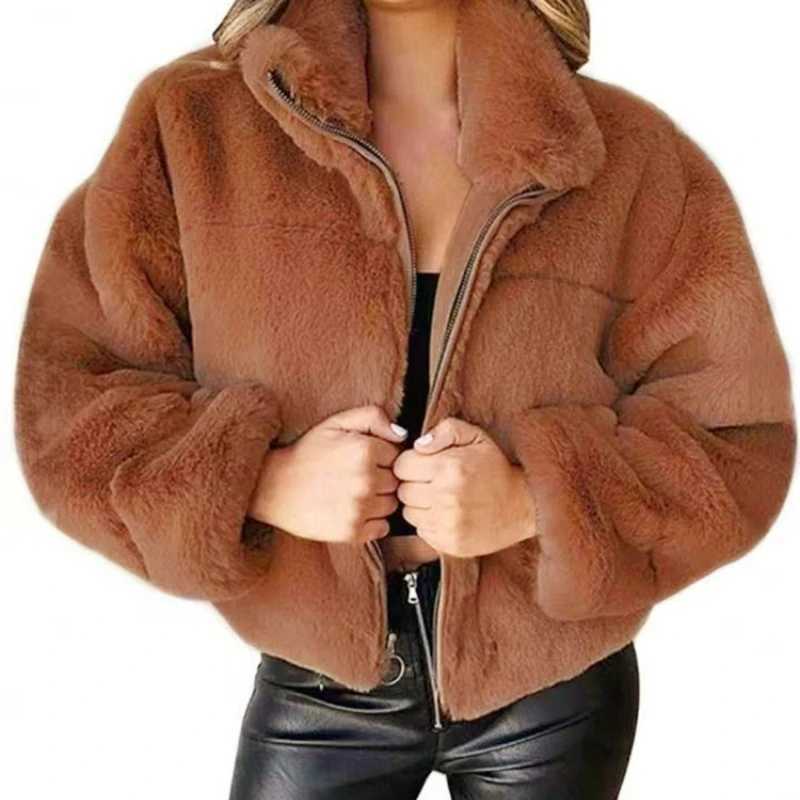 Autumn Winter New Short Faux Fur Coat Womens Super Fashion Sexy Turn Down Collar Thick Plush Jackets Ladies Slim OutwearT251201
