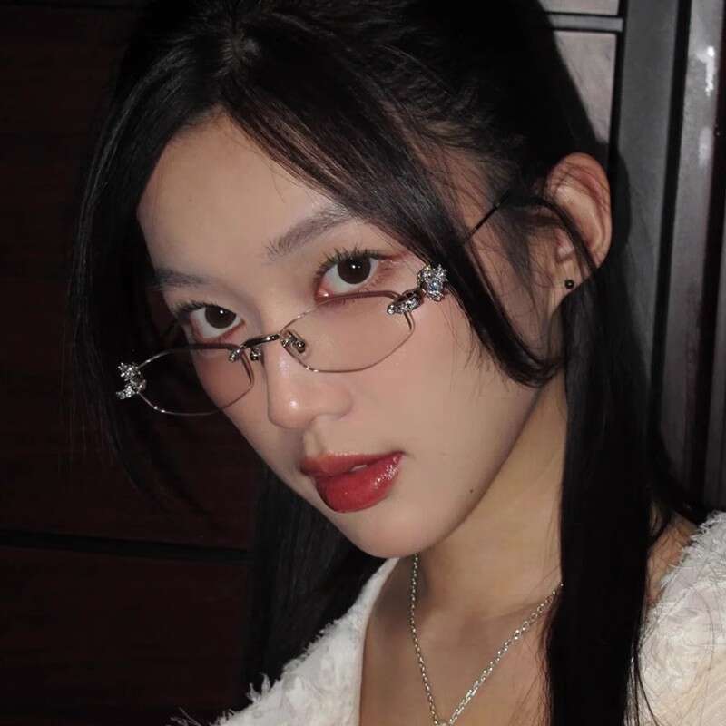 Jennie Same Fashion Diamond-Studded Rimless Personality Polygonal Street Glasses Trendy Hot Girl Style Sunglasses