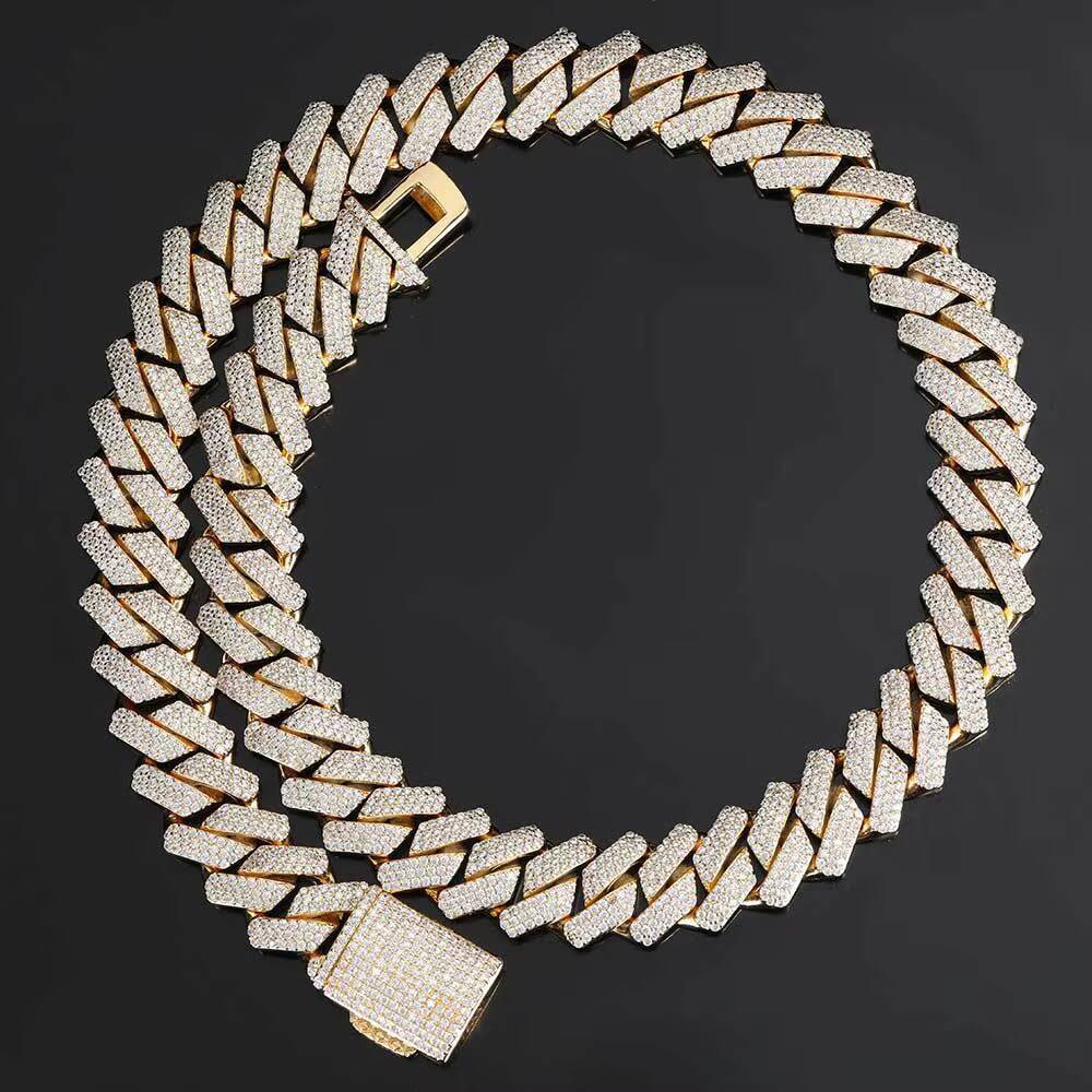 Hip Hop Jewelry 18mm Thick Cuban Link Diamond Necklace for Men Gold Plated Miami Cuban Chain Iced Out CZ Prong Cuban Link Chain