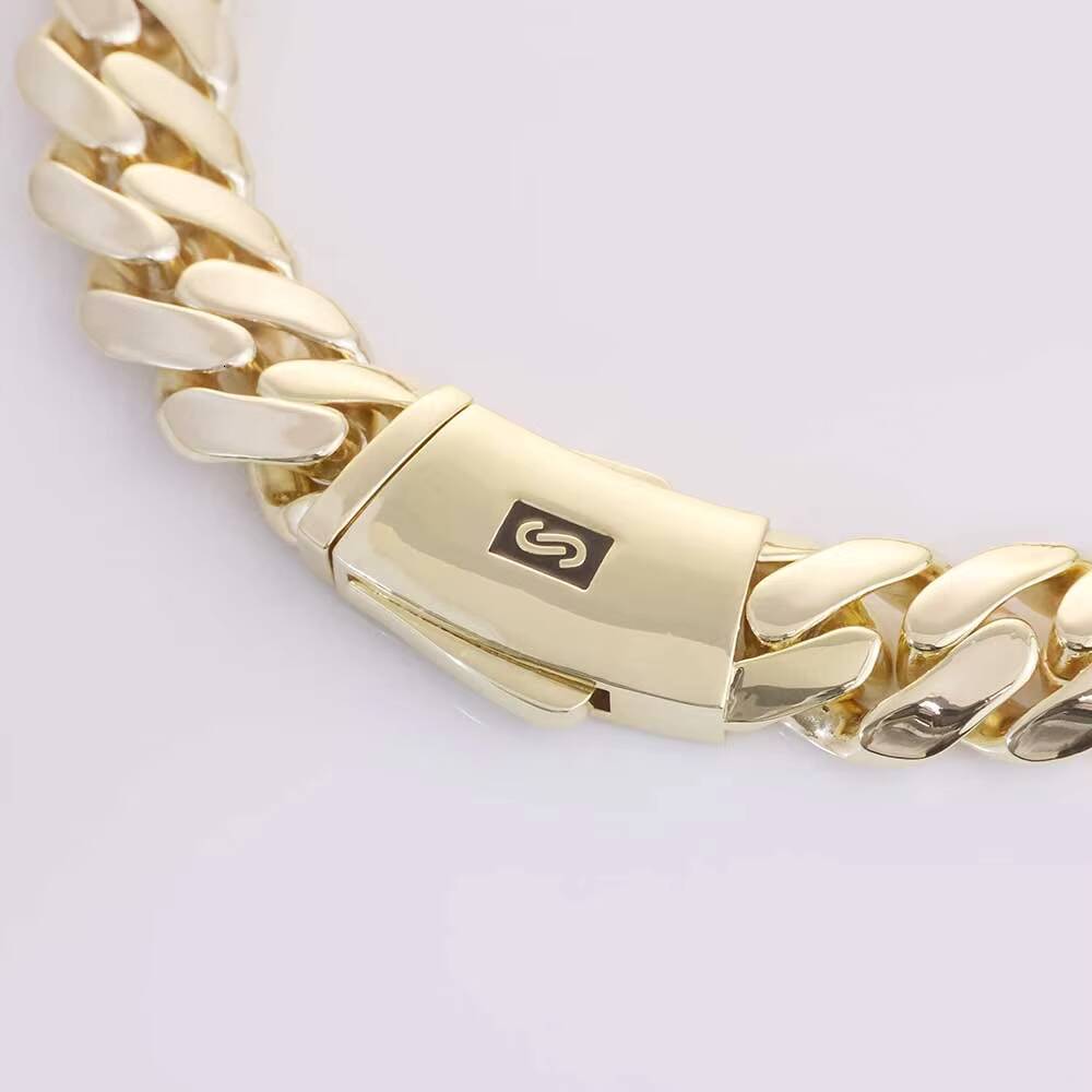 NUOYA 14K Gold Plated Thick Miami Cuban Link Bracelet Smooth Clasp Monaco Cuban Chain Hip Hop Jewelry for Men Women