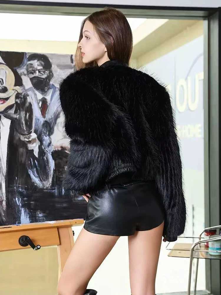 Black Faux Fur Crop Coat for Women Y2K Fashion Streetwear Patchwork Fluffy Short Jacket Korean Lapel Cardigan Faux Fox Fur ParkaT251201