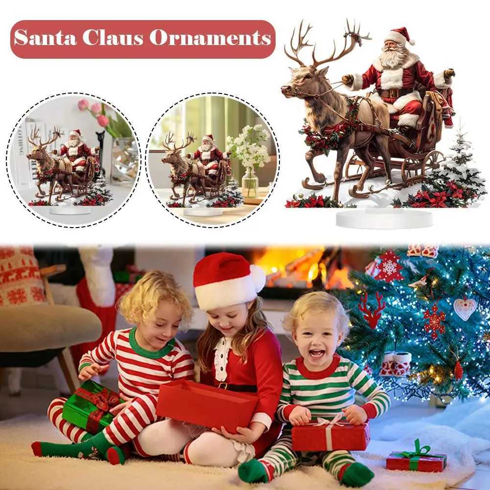 Sleigh Santa Claus Reindeer Sled Tabletop Decoration with Base 2D Acrylic Christmas Ornaments 2025 Xmas Navidad Party Supplies H251129