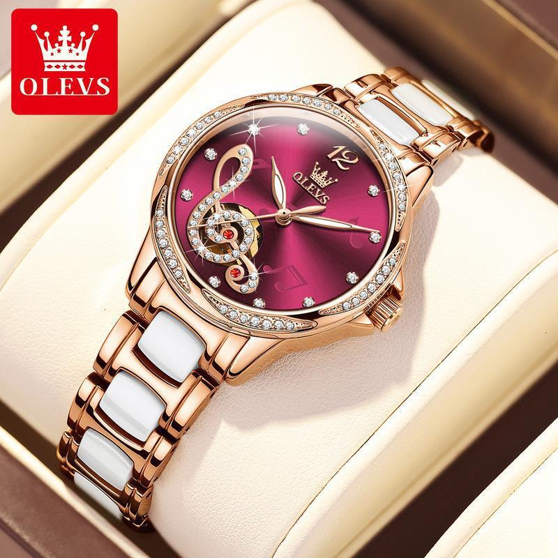 OLEVS Designer Luxury Women's Watches Fully Automatic Mechanical Watches Diamond-encrusted Note Dials Fashionable Ladies' Business Watches F