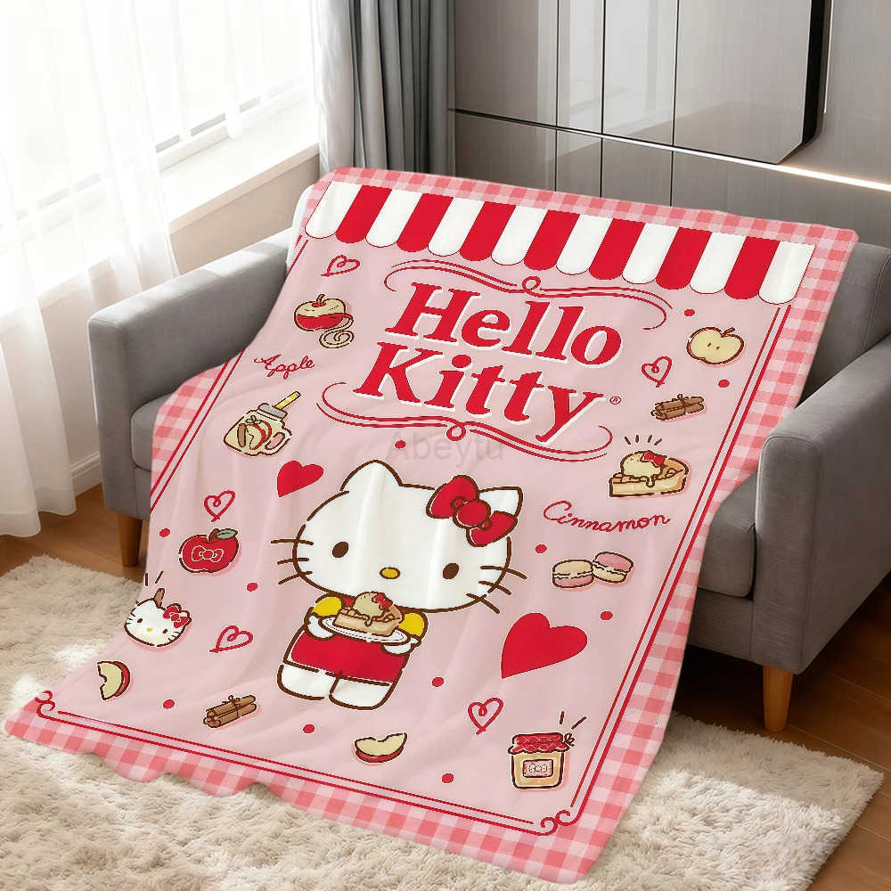 Sanrio Cartoon Art Cute Cat H-HelloKitty Warm Soft Plush Blanket For Sofa Living Room Nap Home Bedroom Travel Gift Flannel Pet HogarSRO H251201