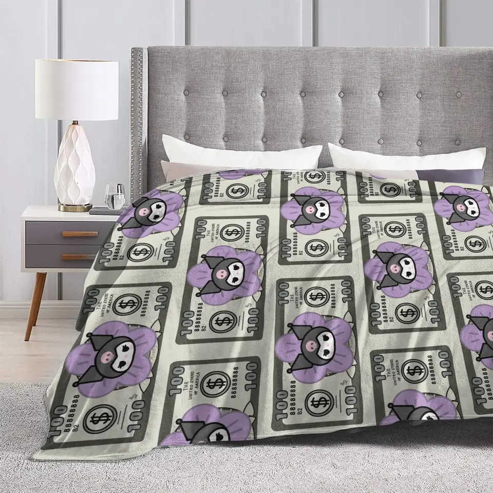 Sanrio Sanrios Kuromis Flannel Blanket Winter Purple Loves Warm Soft Throw Blanket for Girls Boys Couch Bed Bedspread Sofa Bed Cover H251201