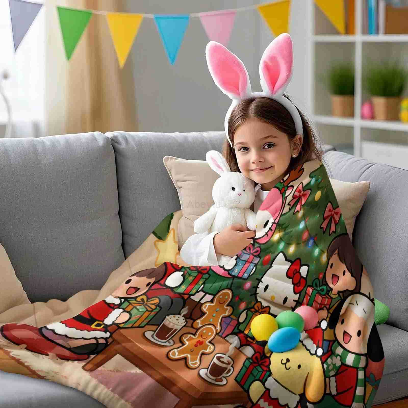Sanrio Hello Kitty Christmas Printed Blanket Cartoon Children Adult Nap Sleeping Blanket Soft Warm Fluffy Throw Blanket Kid Gift H251201