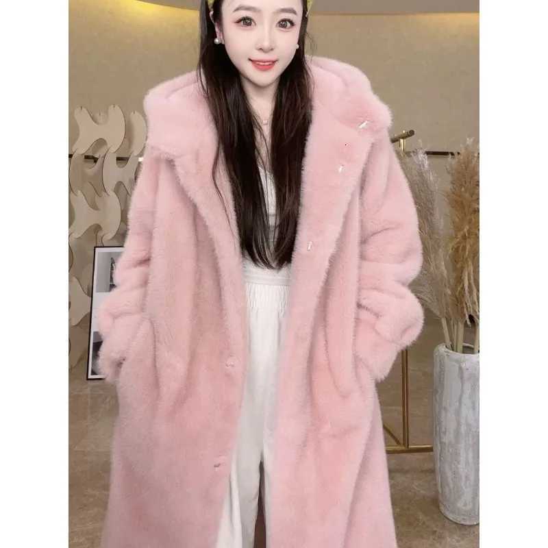 Comfort Warm High-end Elegant New Thickened Faux Mink Fur Coat for Women Hooded Light Luxury Fashion Versatile Fur Faux Fur CoatT251201