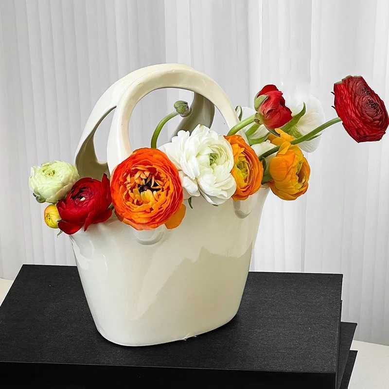 Ceramic Vase Handbag Flower Basket Flowerpot Floral Accessories Bonsai He Decoration Terrarium Vases Pots Y251201