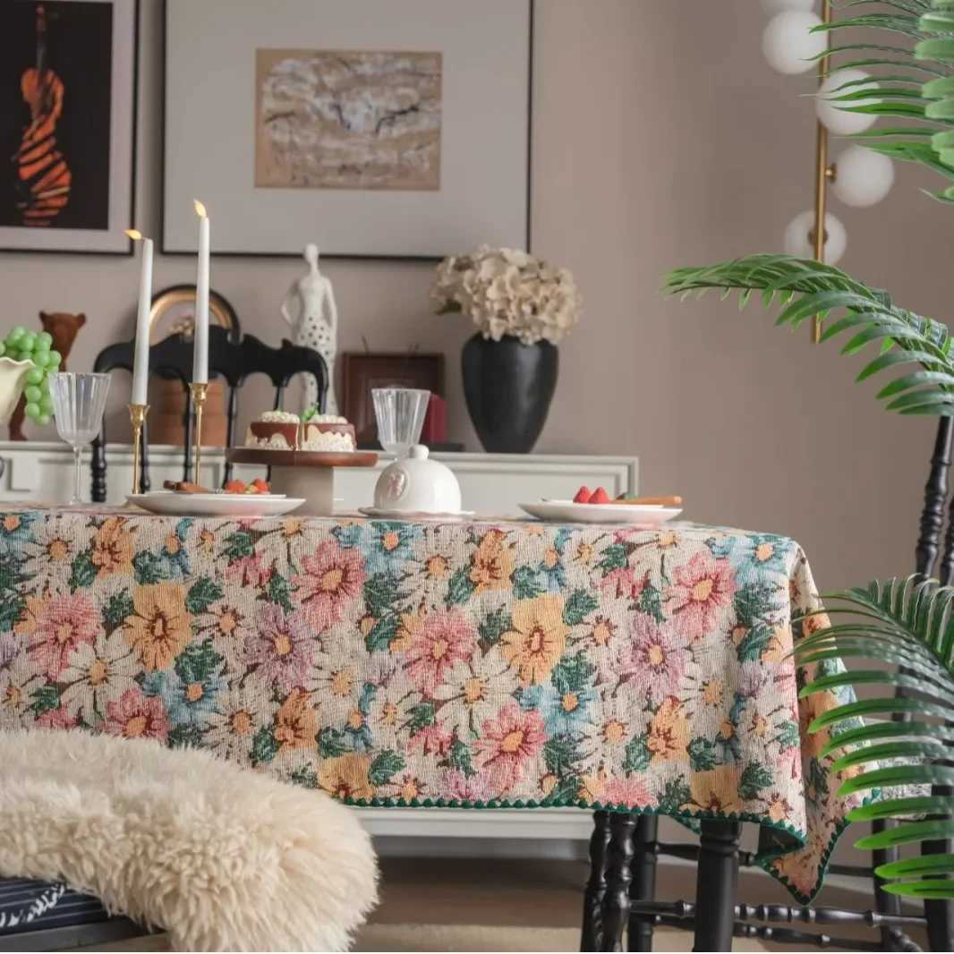 French Retro Colored Flower Table Cloth Tablecloth Rustic Washable Jacquard Rectangular Table Cover For Home Tabletop Decor Y251201