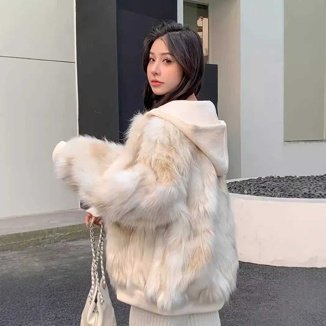 Autumn Winter 2025 Women Faux Fur Coats Mid Length Jackets Hooded Coat Thick Warm Y2k Elegant Streetwear Jacket Work OuterwearT251201