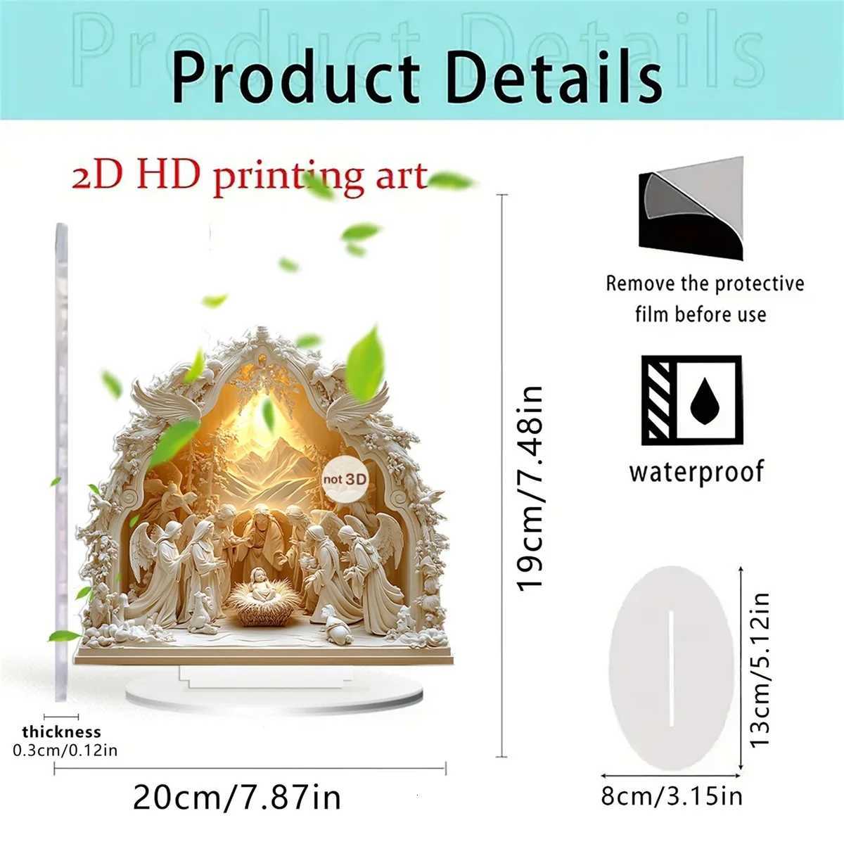 1pcs 2D Acrylic Desktop Christmas Decor - Jesus Birth Scene Virgin Mary Angel Cartoon Color Print He Festive Gifts H251129
