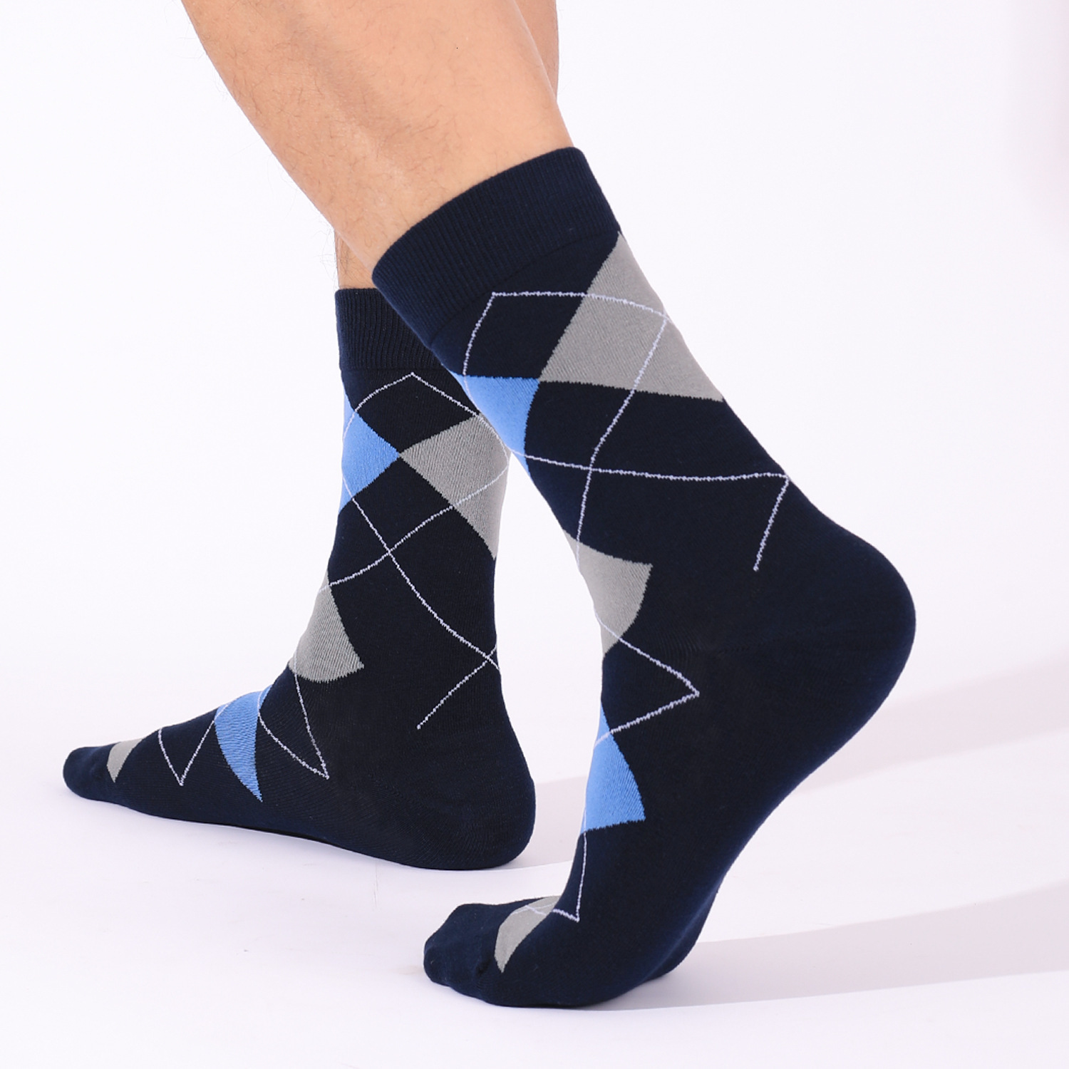 New Mens Business Mid-Calf Socks British Style Diamond Pattern Commuter Socks Office Mens Thickened