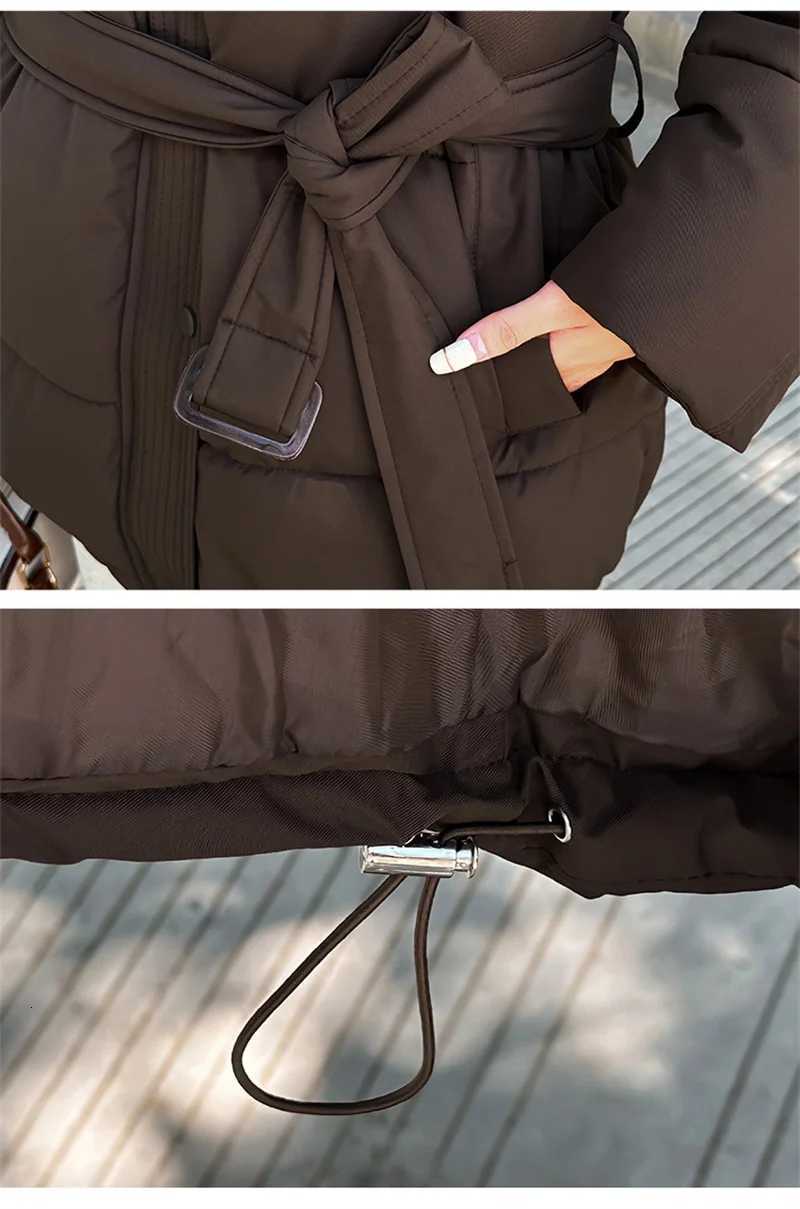 ZAROY Women Winter Hooded Coats Casual Sashes Cotton Parkas Solid Warm All-match Pocket Belted Jacket Outerwears T251201