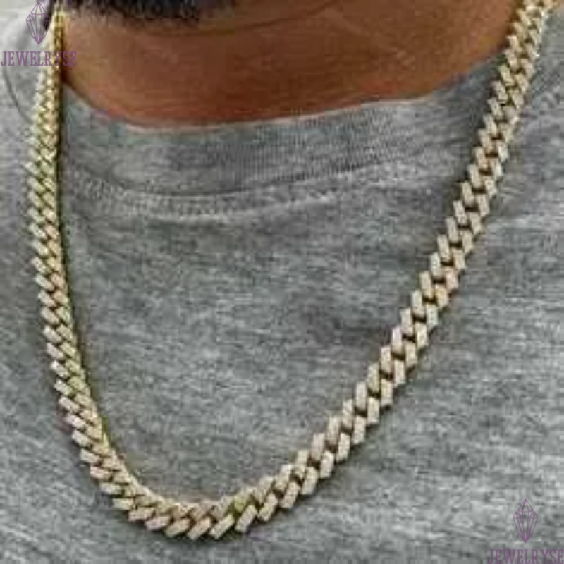 necklace moissanite chain 22inches Mens Real Gold Hip Hop Vvs Diamond Prong Set 10k Gold Cuban Link