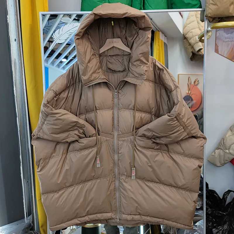 2025 New Winter Women 90 White Duck Down Jacket Casual Loose Over Size Warm Parka Female Drawstring Hooded Puffer CoatT251201