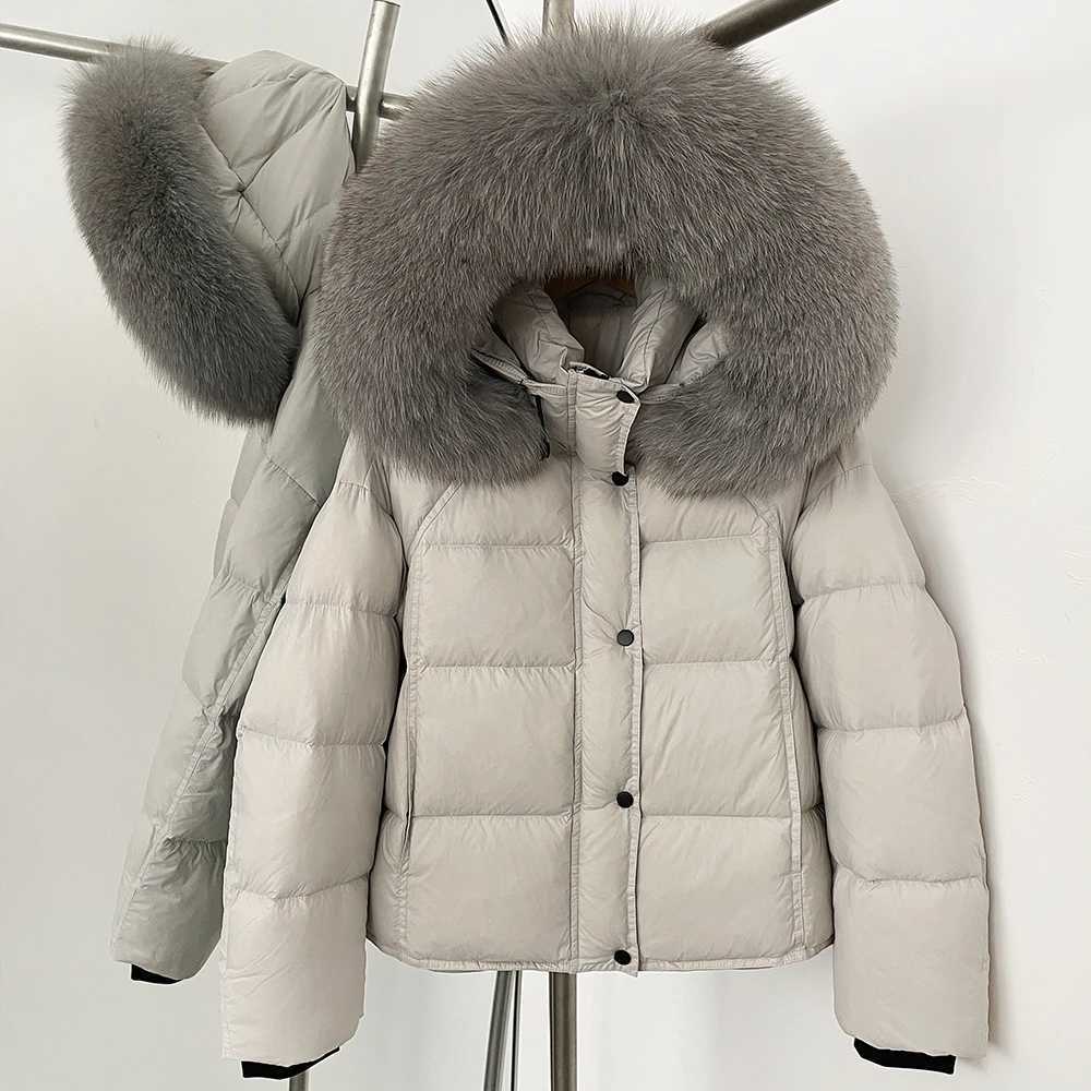 White Duck Down Coat 2025 New Autumn Winter Top Clothing Women TnickWarm Fluffy Puffer Jacket Female Hooded Real Fox Fur CaotT251201