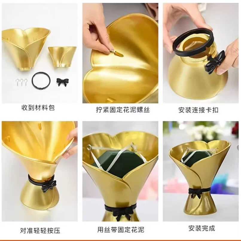 Hand held flower ware Korean Kidoscope flower bouquet arrangement box art vase decoration Y251201