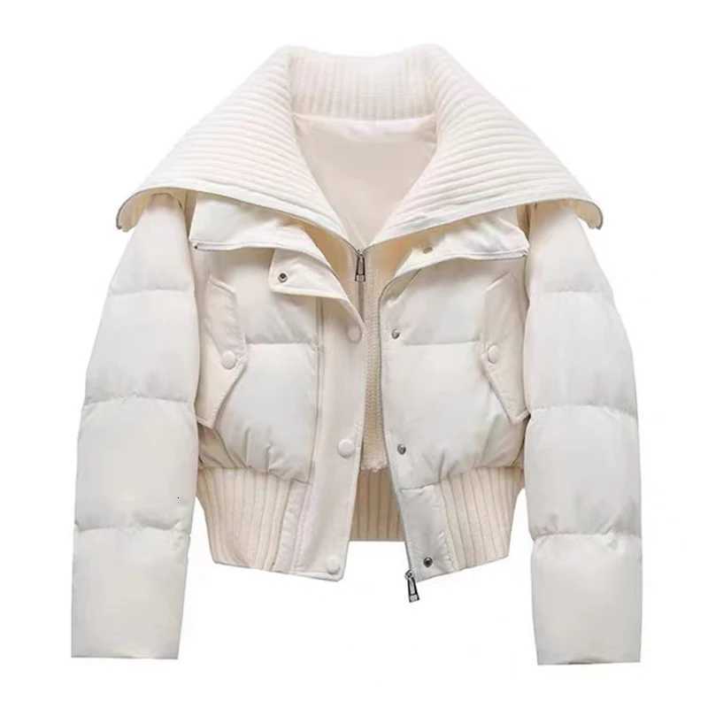 YIBASHU Autumn Winter Women Fake Two Pieces Padded Jacket Turn-down Collar Crop Down Jacket Korean Thick Parkas Outwears DesigneT251201