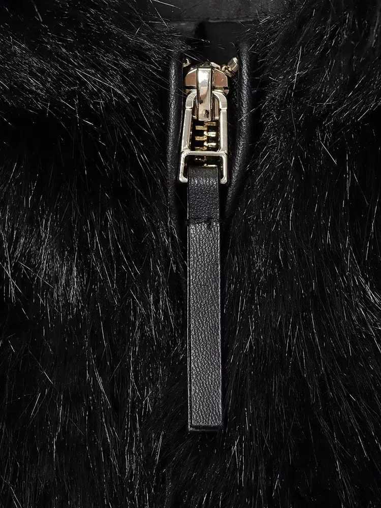 Women 2025 Winter New Hooded Short Faux Fur Jacket O Neck Womens Furry Jacket Long Sleeves Plush Coat Stylish Streetwear TopT251201