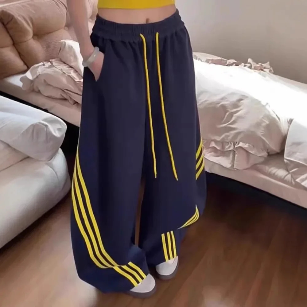American Retro Three Bars Wide Leg Knife Edge Sweatpants Unisex Casual Sporty Loose Fit Autumn Spring Trendy Long Trousers 251201 - view 4