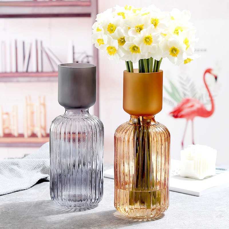 Frosted Vase Striped Transparent Flower Arrangement Hydroponic Accessories He Decoration Terrarium Vases Pots Y251201