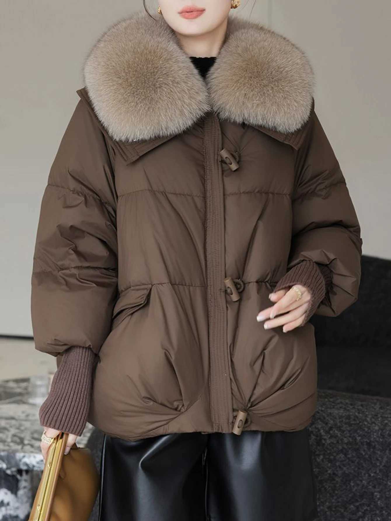 Womens Long Sleeve Lapel down Coat Autumn Winter Streetwear French Plain Regular Fit Cotton OuterwearT251201