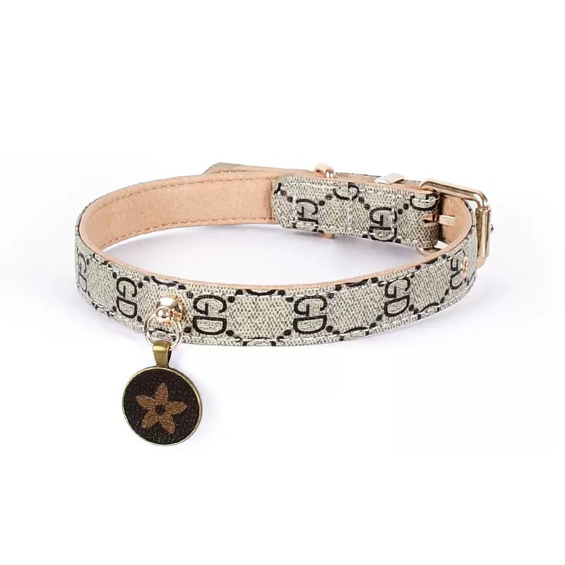 Luxury Dog Collar with Bell and Dog Tag Classic Design Adjustable Leather Pet Collar and Leash for Small Medium Dogs, Lightweight for Daily Use