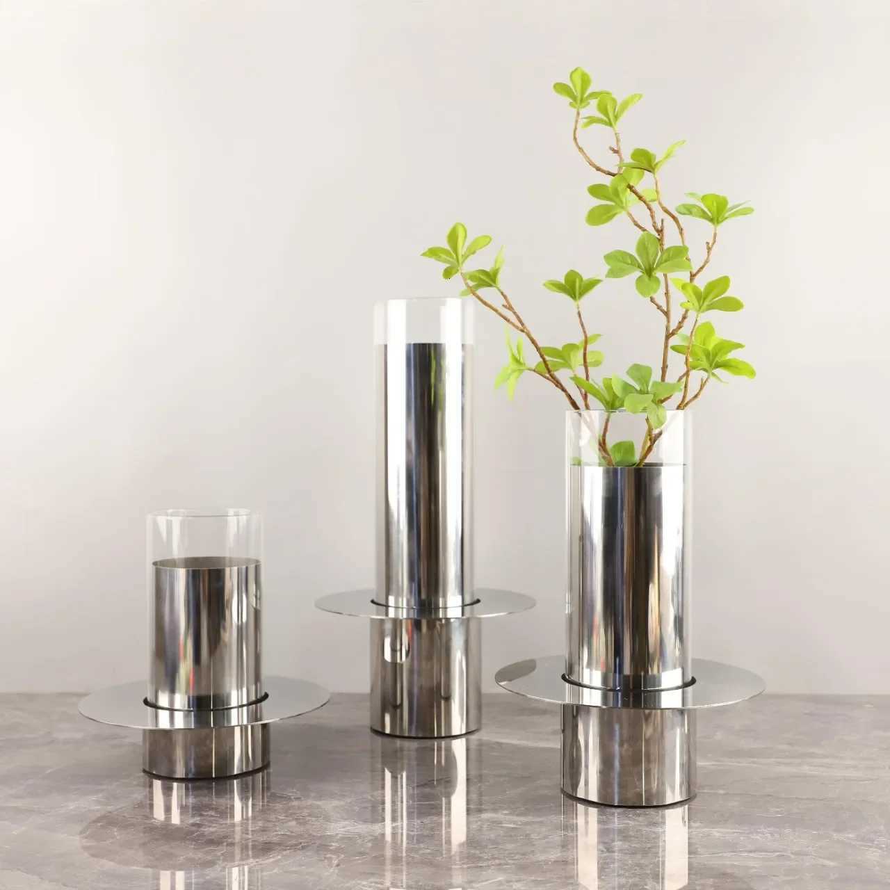 Metal Handicraft Flower Vase Geetry Stainless Steel Laminated Saucer Shape Artistic Floral Arrangement He Decoration Y251201