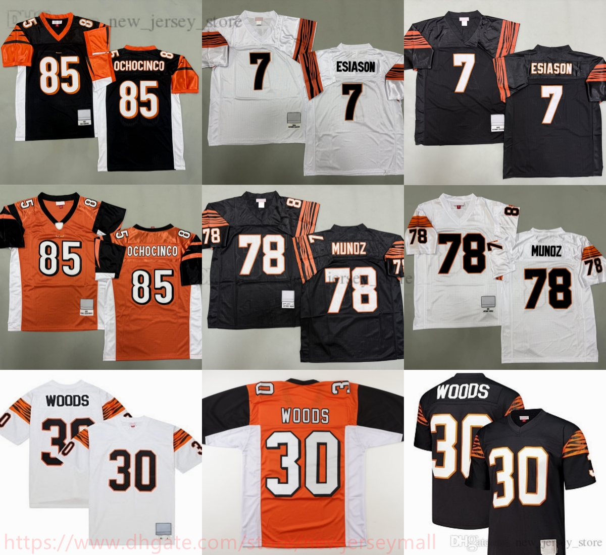 Custom S-6XL 2009 Throwback Football 85 Chad Ochocinco Jersey Classic 1988 Uniform 30 Ickey Woods 7 Boomer Esiason 78 Anthony Munoz Jerseys Breathable Sport Vintage