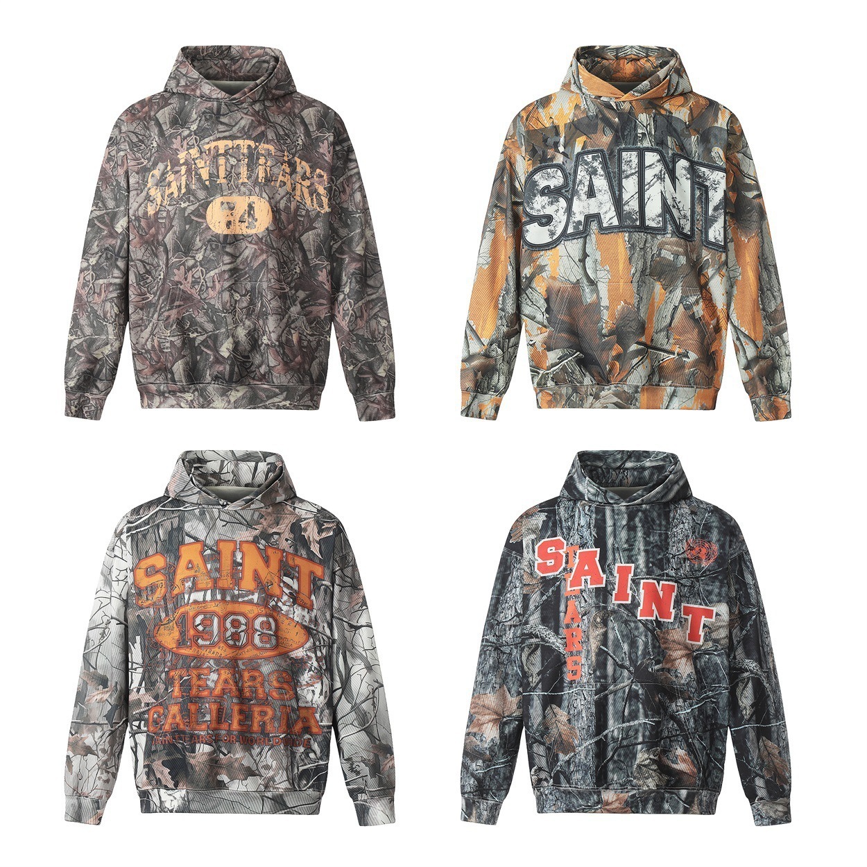 Tear Tree Pattern Camouflage Full Print Hoodie Pullover Sweatshirt Unisex Trendy Brand