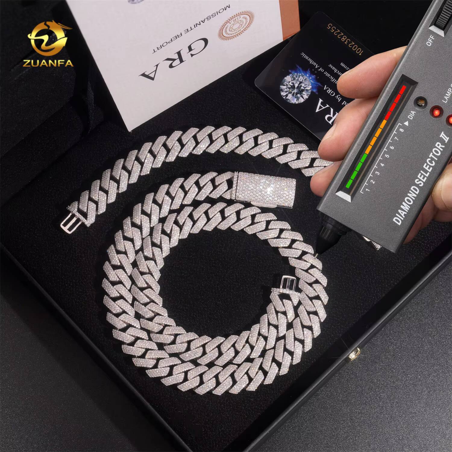 Hip Hop Jewelry Pass Diamond Tester 15mm 4Row Miami Cuban Chain Fully Iced Out Vvs Solid 925 Moissanite Cuban Link