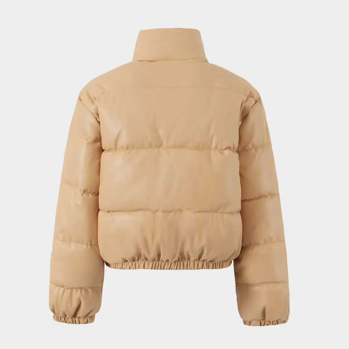 Winter womens thick warm jacket womens fashionable PU leather coat womens standing collar short warm bread jacketT251201