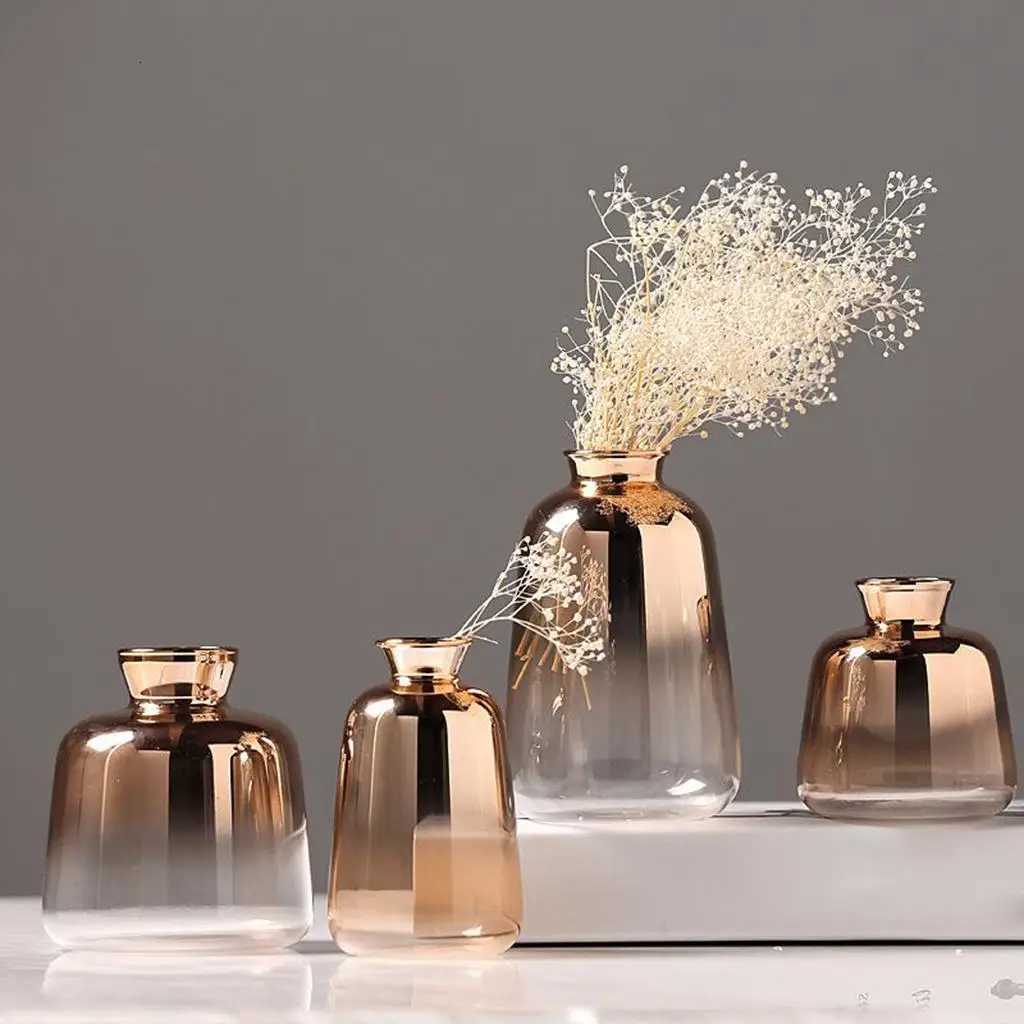 Nordic Minimalist Modern Gold-Plated Gradient Small Vase Terrarium Container Flowerpot Planter Centerpiece Wedding Y251201