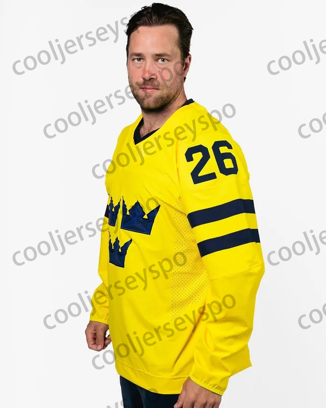 Team Sweden 2026 Winter Olympices Hockey Jersey Bratt Lucas Raymond Filip Forsberg Gabriel Landeskog William Karlsson Nylander Stitched Letter Number 