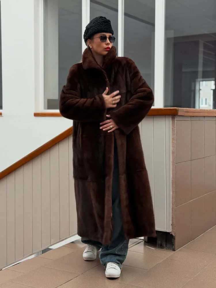 BJTZ 2025 New Womens Faux Fur Coat Midi Length Winter Jacket Warm Thick Plush Outerwear Elegant Luxury For Autumn WinterT251201