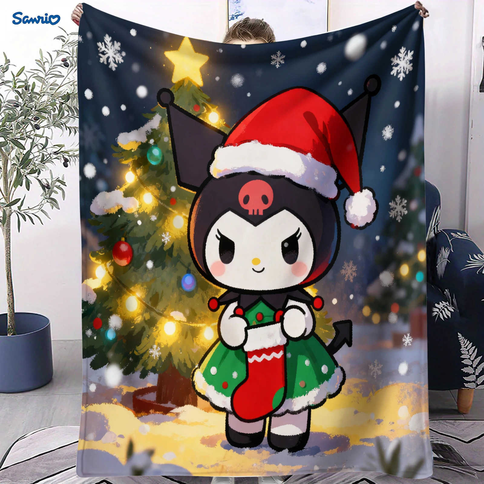 Sanrio Hot Cartoon Kawaii Kuromis Christmas Printed Blanket Flannel Fluffy Blanket For Bed Cartoon Sofa Travel Blanket Child Adult Gift H251201