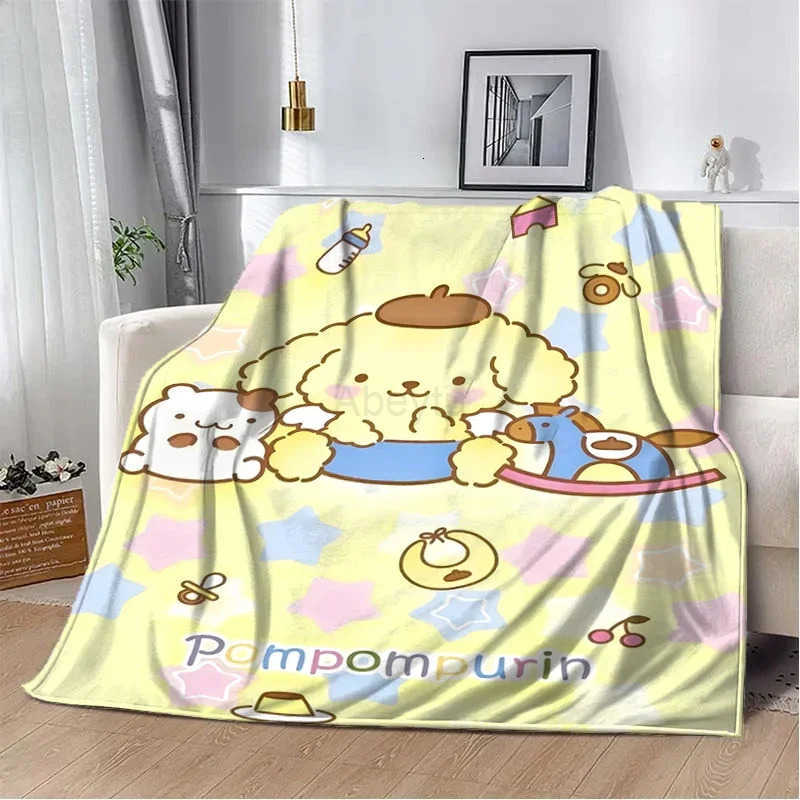 Sanrio 31 Style Pom Purin Cartoon Flannel Fluffy Soft Blankets for Children Plush Sofa Office Quilt Picnic Thin Blanket Gift H251201
