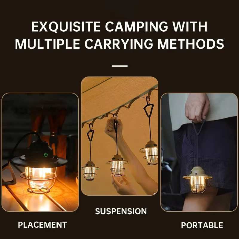 Runtime Vintage Camping Lantern - IPX4 Waterproof Outdoor Tent Light Portable Emergency Light with Warm White Ambient Light M251201